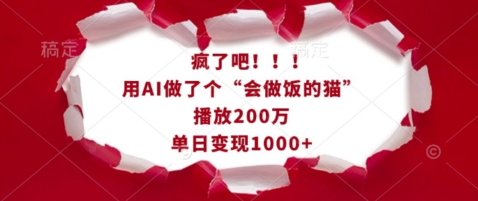 疯了吧！用AI做了个“会做饭的猫”，播放200万，单日变现1k-最全资源库