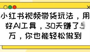 小红书视频带货玩法,用好AI工具,30天收益过W,你也能轻松做到-最全资源库