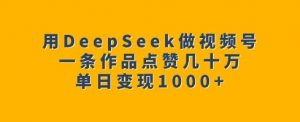 用DeepSeek做视频号,一条作品点赞几十万,单日变现1k-最全资源库