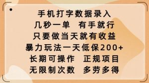 手机打字数据录入,几秒一单,有手就行,只要做当天就有收益,暴力玩法一天低保2张-最全资源库