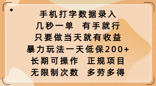 手机打字数据录入,几秒一单,有手就行,只要做当天就有收益,暴力玩法一天低保2张-最全资源库