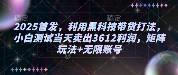 2025首发，利用黑科技带货打法，小白测试当天卖出3612利润，矩阵玩法+无限账号【揭秘】-最全资源库