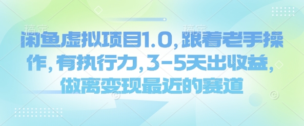 闲鱼虚拟项目1.0，跟着老手操作，有执行力，3-5天出收益，做离变现最近的赛道-最全资源库