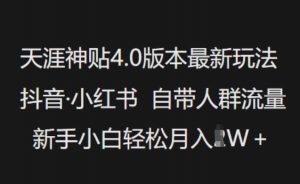 天涯神贴4.0版本最新玩法，抖音·小红书自带人群流量，新手小白轻松月入过W-最全资源库