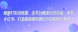 最新打粉训练营,全平台精准引流抖音、快手、小红书,打造高级朋友圈拉开你和同行差异化-最全资源库