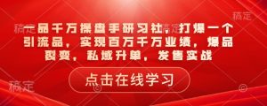 一品千万操盘手研习社,打爆一个引流品,实现百万千万业绩,爆品裂变,私域升单,发售实战-最全资源库