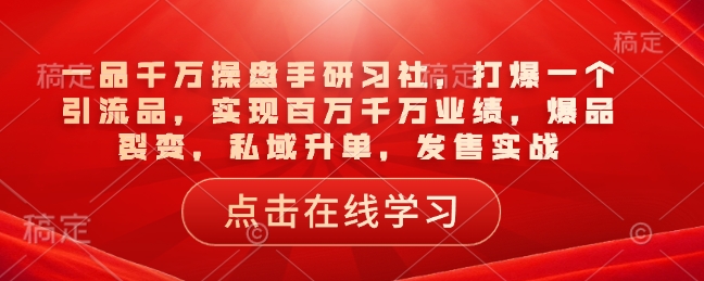 一品千万操盘手研习社,打爆一个引流品,实现百万千万业绩,爆品裂变,私域升单,发售实战-最全资源库