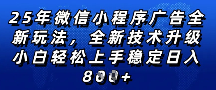 2025年微信小程序全新玩法纯小白易上手,稳定日入多张,技术全新升级,全网首发【揭秘】-最全资源库