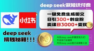 Deepseek一键免费生成小红书图文日引300+创业粉,日变现多张教程,方法全行业通用!-最全资源库