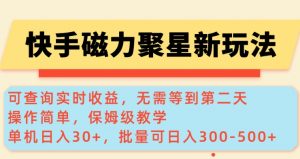 快手磁力新玩法，可查询实时收益，单机30+，批量可日入3到5张【揭秘】-最全资源库