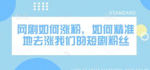 网剧如何涨粉，如何精准地去涨我们的短剧粉丝-最全资源库