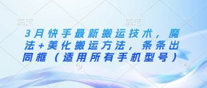 3月快手最新搬运技术，魔法+美化搬运方法，条条出同框（适用所有手机型号）-最全资源库