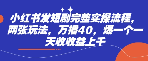 小红书发短剧完整实操流程，两张玩法，万播40，爆一个一天收收益上千-最全资源库