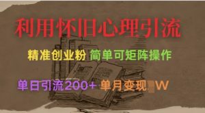 利用怀旧心理,引流创业粉,简单可矩阵操作,单日引流200+,月变现过W-最全资源库
