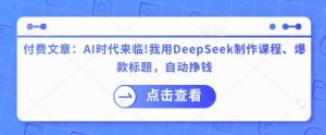 付费文章:AI时代来临!我用DeepSeek制作课程、爆款标题,自动挣钱-最全资源库