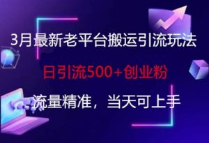 3月最新老平台搬运引流玩法，日引流500+创业粉，流量精准，当天可上手-最全资源库