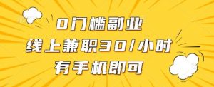 0门槛副业，线上兼职30一小时，有手机即可【揭秘】-最全资源库