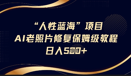 人性蓝海AI老照片修复项目保姆级教程,长期复购,轻松日入5张-最全资源库