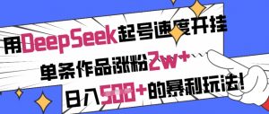 用DeepSeek起号速度开挂,单条作品涨粉2w+,日入5张+的暴利玩法-最全资源库