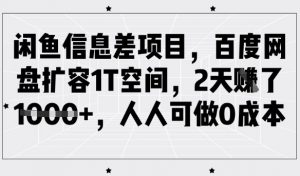 闲鱼信息差项目，百度网盘扩容1T空间，2天收益1k+，人人可做0成本-最全资源库