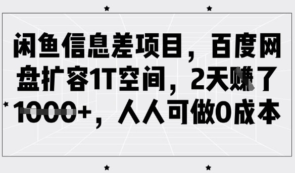 闲鱼信息差项目，百度网盘扩容1T空间，2天收益1k+，人人可做0成本-最全资源库