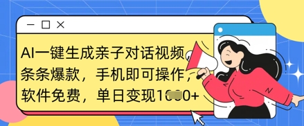 AI一键生成亲子对话视频,条条爆款,一部手机即可操作,单日变现数张-最全资源库