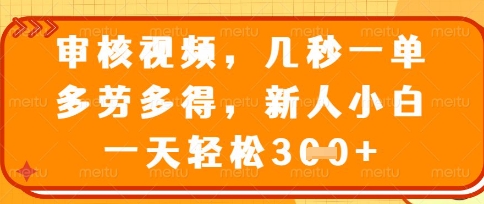 最新审核视频,几秒一单,多劳多得,新人小白一天轻松3张【揭秘】-最全资源库