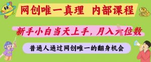 网创唯一真理,内部课程,新手小白当天上手,月入5位数,普通人通过网创唯一的机会【揭秘】-最全资源库