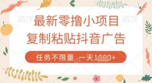 最新零撸小项目，复制粘贴抖音广告即可挣钱，平台大水，任务不限量，一天数张【揭秘】-最全资源库