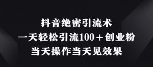 抖音绝密引流术，一天轻松引流100+创业粉，当天操作当天见效果-最全资源库