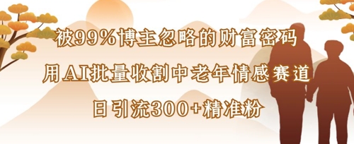 被99%博主忽略的财富密码:用AI批量收割中老年情感赛道,日引流300+精准粉-最全资源库