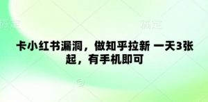 卡小红书漏洞，做知乎拉新 一天3张起，有手机即可-最全资源库