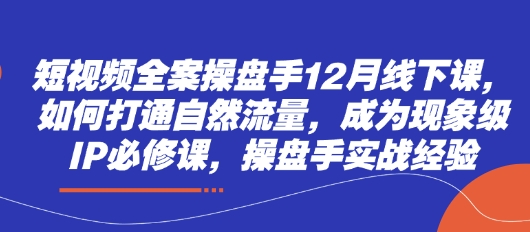 短视频全案操盘手12月线下课,如何打通自然流量,成为现象级IP必修课,操盘手实战经验-最全资源库