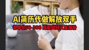 AI简历代做解放双手，客单价50-300不等，既能挣钱又能囤粉-最全资源库