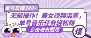 无脑操作！美女视频混剪，单号音乐任务轻松日入3张+-最全资源库
