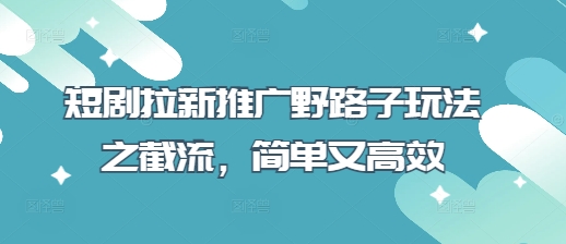 短剧拉新推广野路子玩法之截流，简单又高效-最全资源库