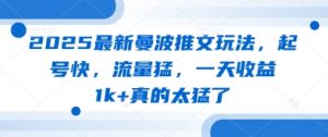2025最新曼波推文玩法，起号快，流量猛，一天收益1k+真的太猛了-最全资源库