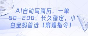 AI自动写简历，一单50-200，长久稳定，小白宝妈首选【附赠指令】-最全资源库