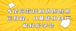 大佬同款短剧伪原创搬运方法，0基础小白也能轻松学会-最全资源库