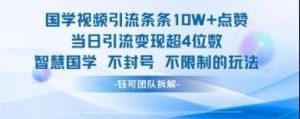 国学视频引流条条10W+点赞当日引流变现超4位数-最全资源库
