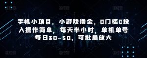 手机小项目，小游戏撸金，0门槛0投入操作简单，每天半小时，单机单号每日30-50，可批量放大-最全资源库
