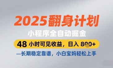 2025小程序全自动掘金,48 小时可见收益,日入8张,长期稳定靠谱,小白宝妈轻松上手【揭秘】-最全资源库