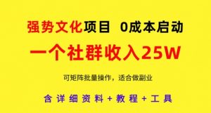 强势文化项目，一个社群收入25个W，0成本启动，可矩阵批量操作，原创详细实操教程-最全资源库