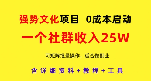 强势文化项目,一个社群收入25个W,0成本启动,可矩阵批量操作,原创详细实操教程-最全资源库