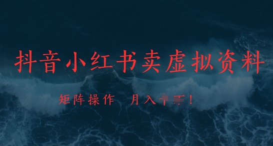 抖音小红书卖虚拟资料，市场需求一直存在，矩阵操作，月入1w+-最全资源库