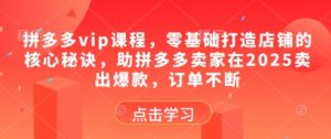 拼多多vip课程,零基础打造店铺的核心秘诀,助拼多多卖家在2025卖出爆款,订单不断-最全资源库