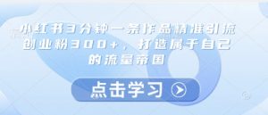 小红书3分钟一条作品精准引流创业粉300+,打造属于自己的流量帝国-最全资源库
