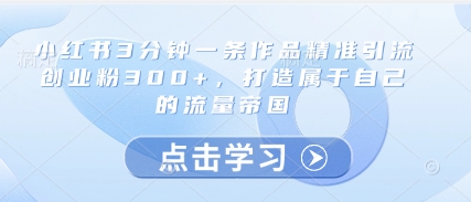 小红书3分钟一条作品精准引流创业粉300+,打造属于自己的流量帝国-最全资源库
