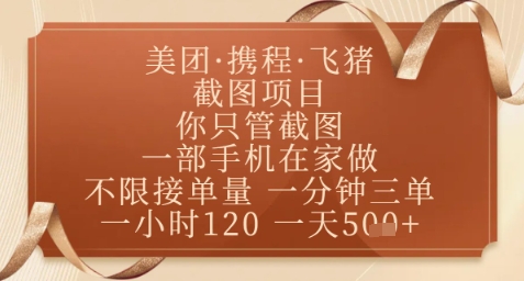 飞猪美团截图项目，你只管截图，一部手机在家做，正规平台无套路，一天5张+【揭秘】-最全资源库