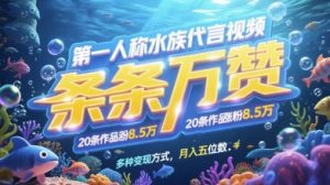 第一人称水族代言视频,条条万赞,20条作品涨粉7.8W,多种变现方式月入五位数-最全资源库